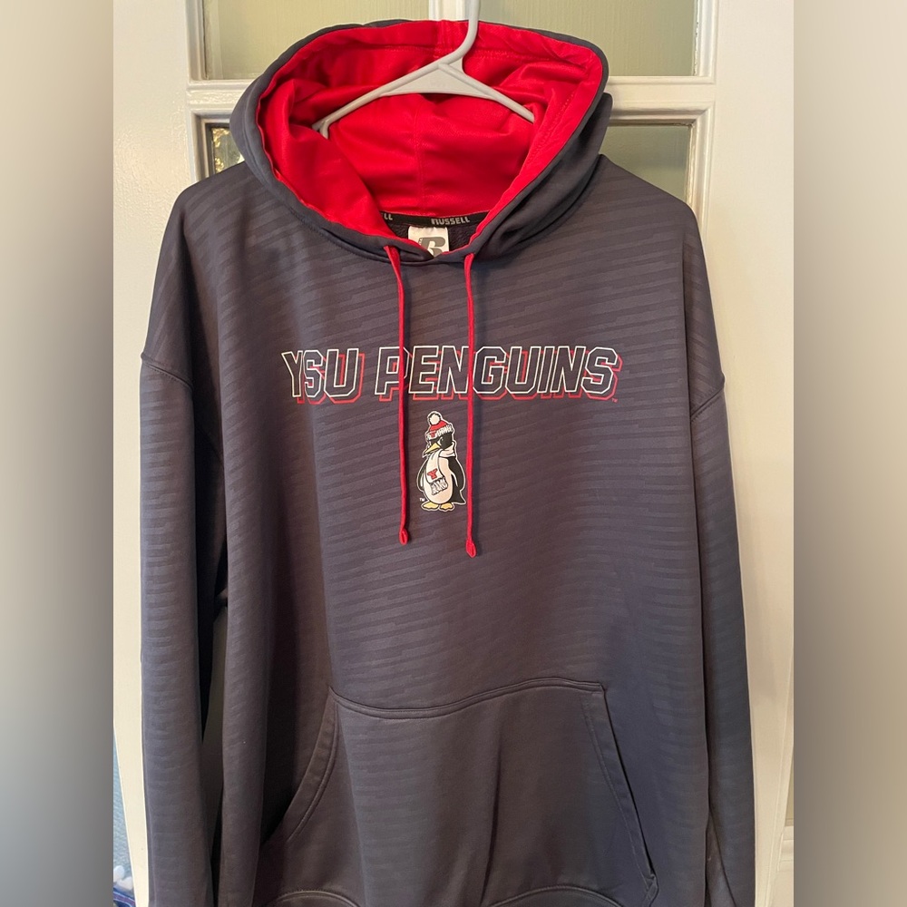 Youngstown State Russell Athletic YSU Penguins Hoodie- Gray with Red Hood Lining